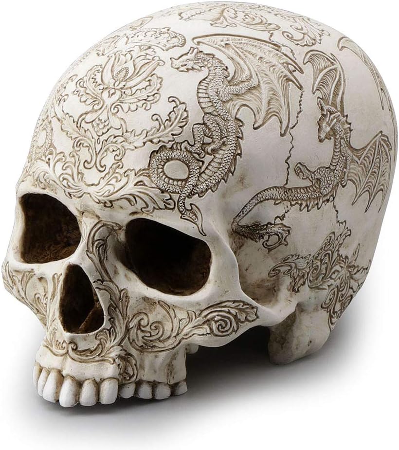 Veronese Design 5.4 Inch Thistle Flying Dragon Coat of Arms Skull Color Resin Statue Tabletop Figurine