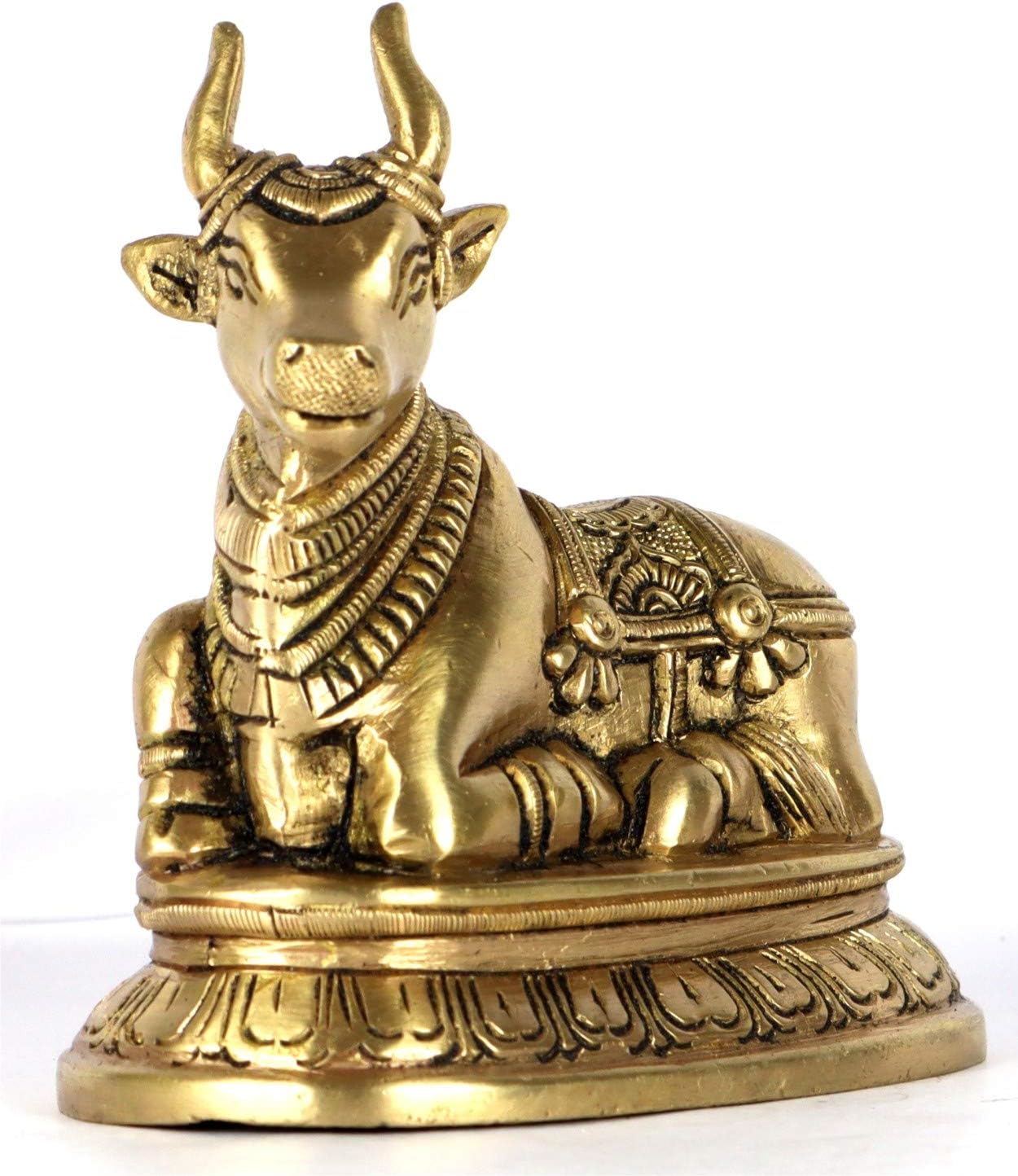 ASHIRWAD Nandi Brass Idol Statue Sculpture Murti God of Yoga Shiva Vahan Bull (Nandi-02)