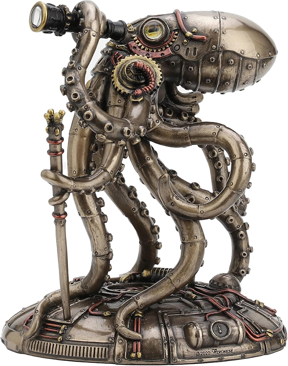 Veronese Design 6 3/4 Inch Tall Steampunk Octopus Space Observer Cold Cast Bronzed Resin Fantasy Collectibles Animals Figurine Space Alien Home Decor