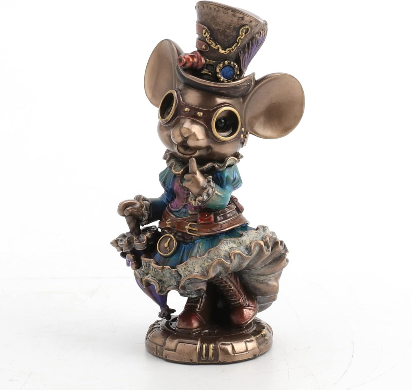 Veronese Design 5 1/2 Steampunk Lady Mouse with Top hat and Parasol Animal Figurine Bronze Finish