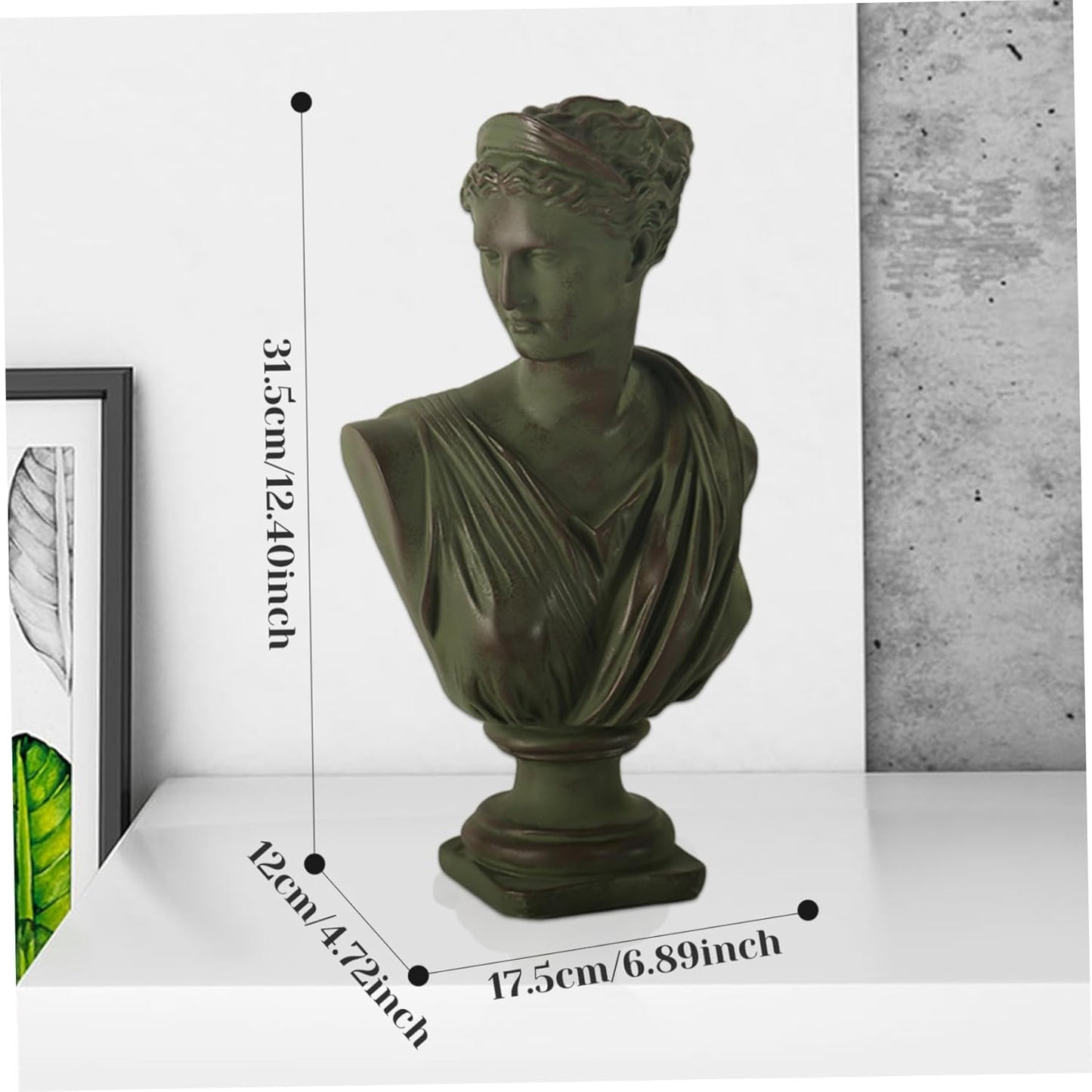 Roman Bust, 12.5 inch Greek Resin Statue Of Diana, Classic Roman Mythology Head Bust Sculpture Figurine For Home Office Bookshelf Decor, Sketch Practice Art Piece