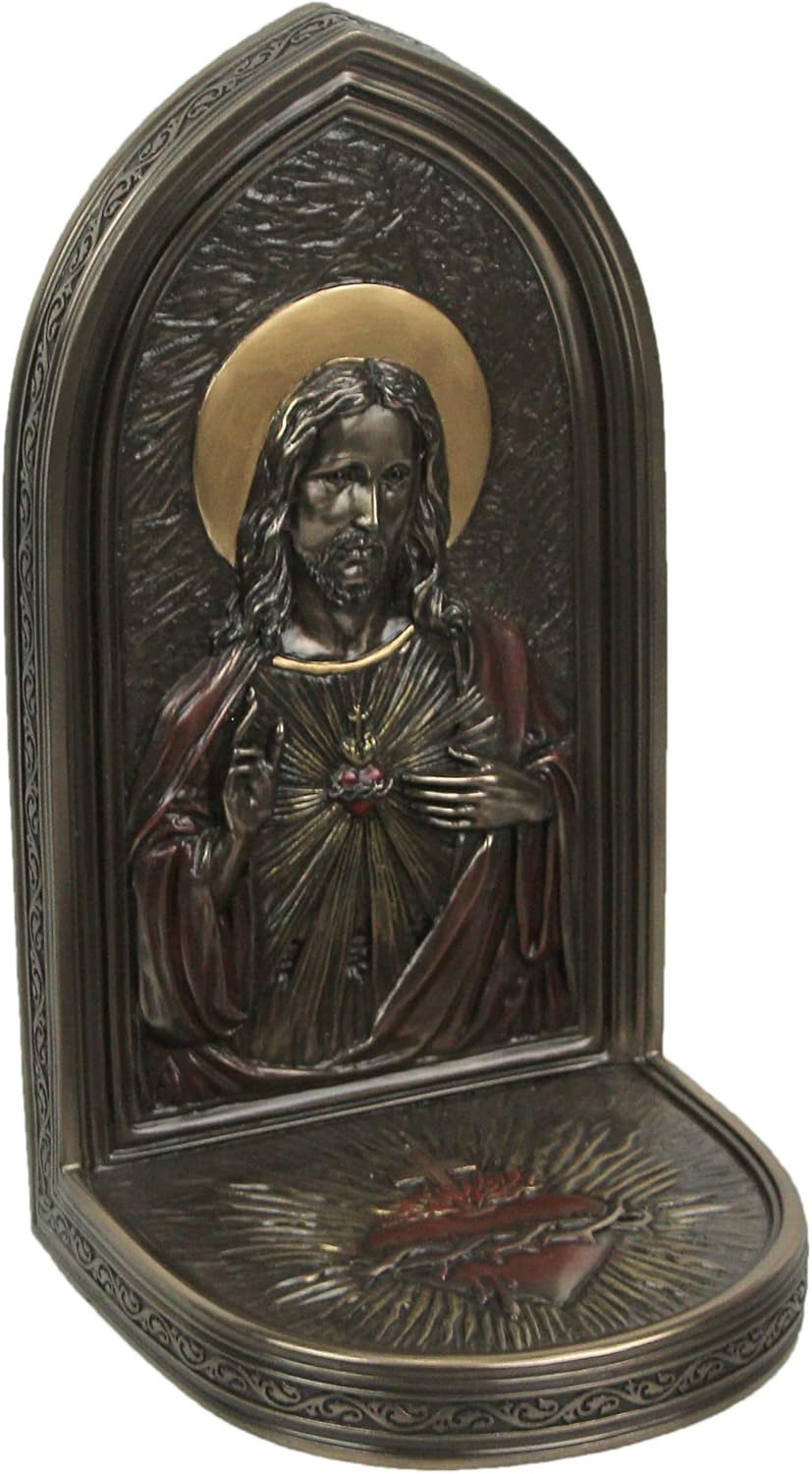 Veronese Design 8 1/4" The Sacred Heart of Jesus Resin Sculpture Bronze Finish Standing Plaque Single Bookend