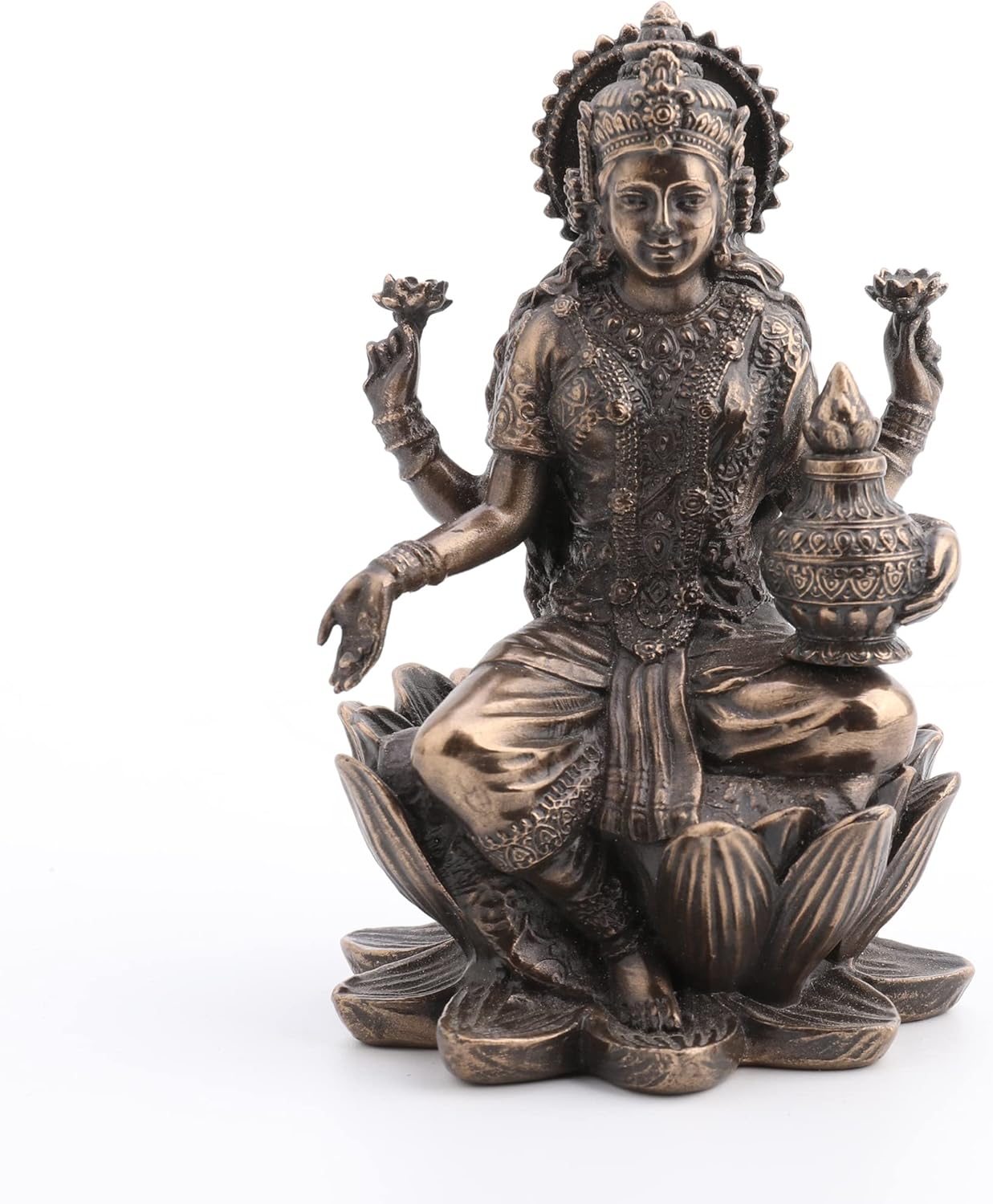 Veronese Design Bronze Finish Lakshmi Hindu Goddess On Lotus Figurine