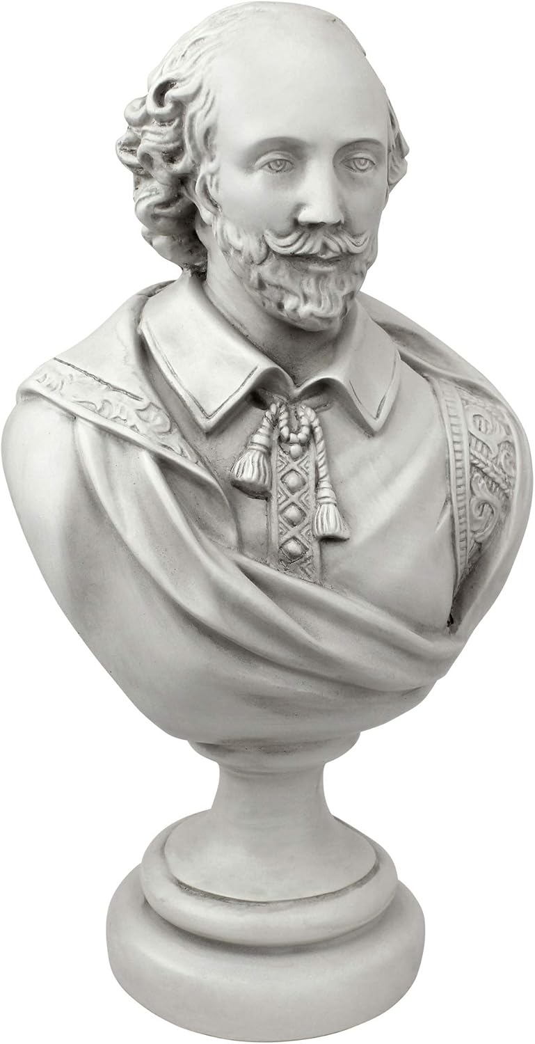 William Shakespeare Bust Statue, Desktop, Polyresin, Antique Stone, 30.5 cm