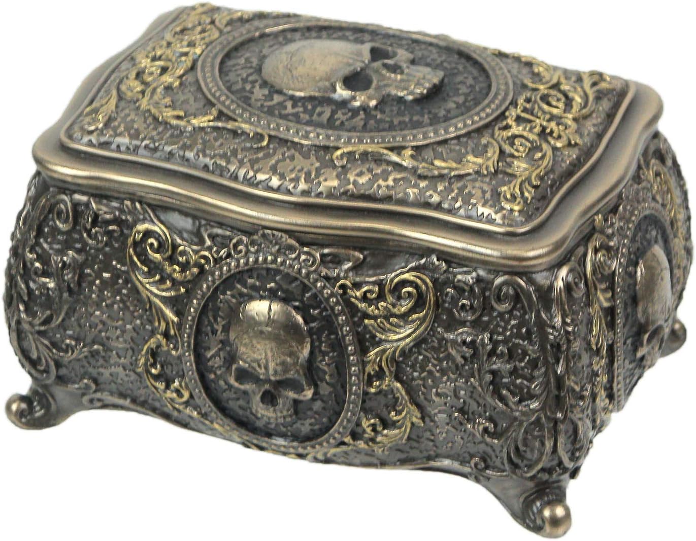 Veronese Design 3 1/8 Inch Skull Brooch Victorian Trinket Box Cold Cast Resin Bronze Finish Statue Home Decor