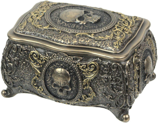 Veronese Design 3 1/8 Inch Skull Brooch Victorian Trinket Box Cold Cast Resin Bronze Finish Statue Home Decor