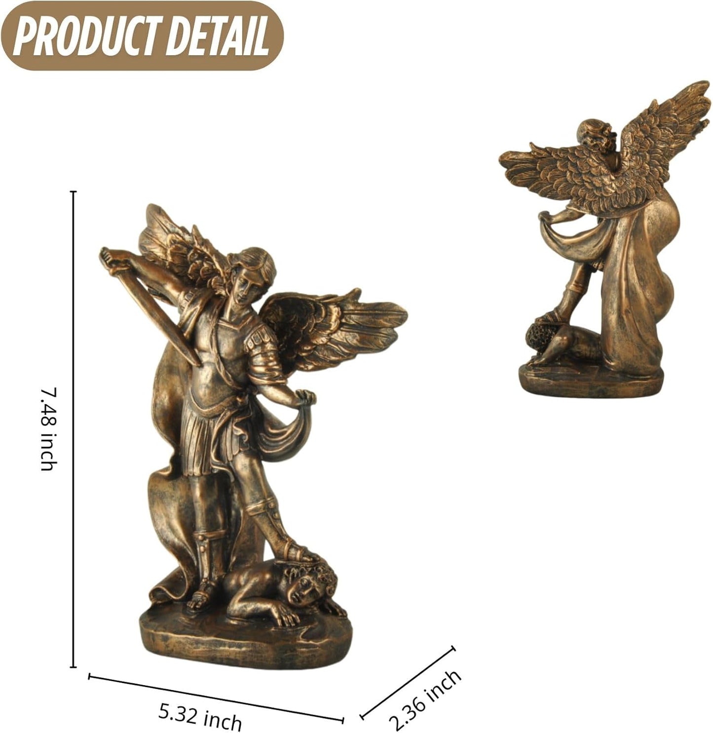 19 cm Bronze St Michael the Archangel Statue – Antique-Effect Resin San Miguel Figurine, Archangel Michael Defeating Satan, Collectable Religious Ornament for Home Decor