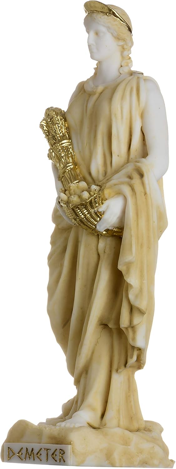 BeautifulGreekStatues Demeter Goddess of the harvest and agriculture Alabaster Statue Gold Tone 6.7"