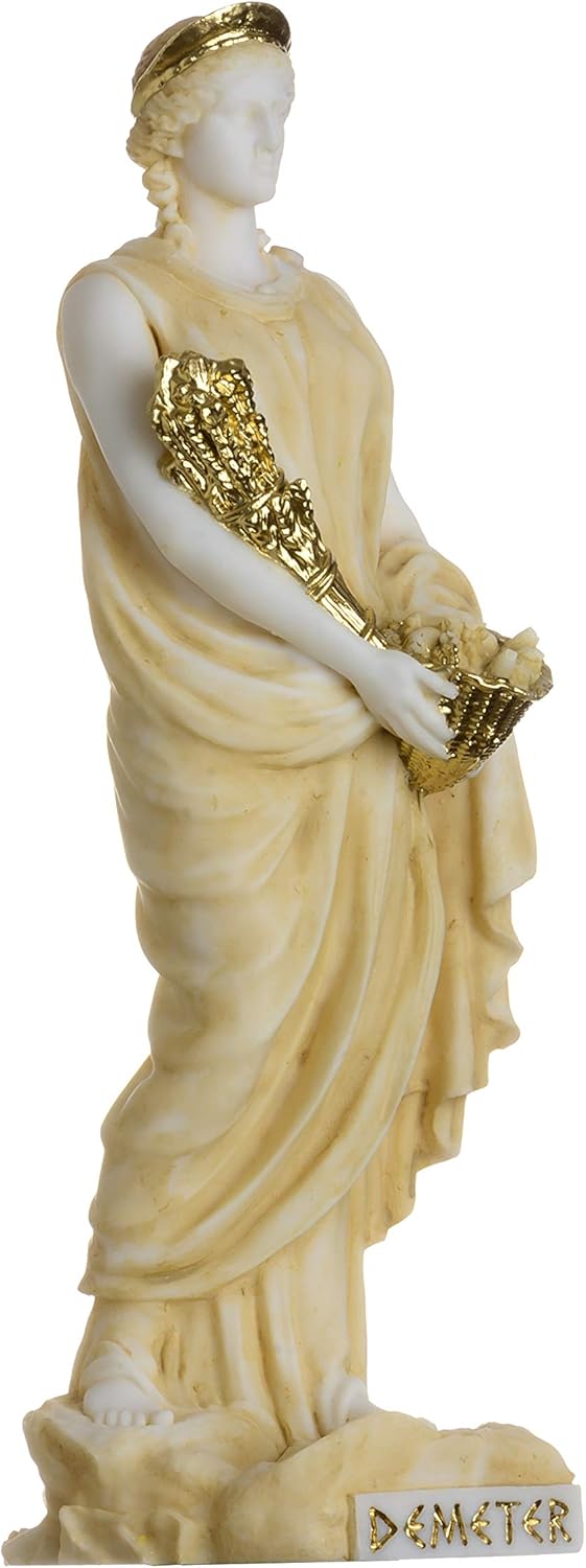 BeautifulGreekStatues Demeter Goddess of the harvest and agriculture Alabaster Statue Gold Tone 6.7"