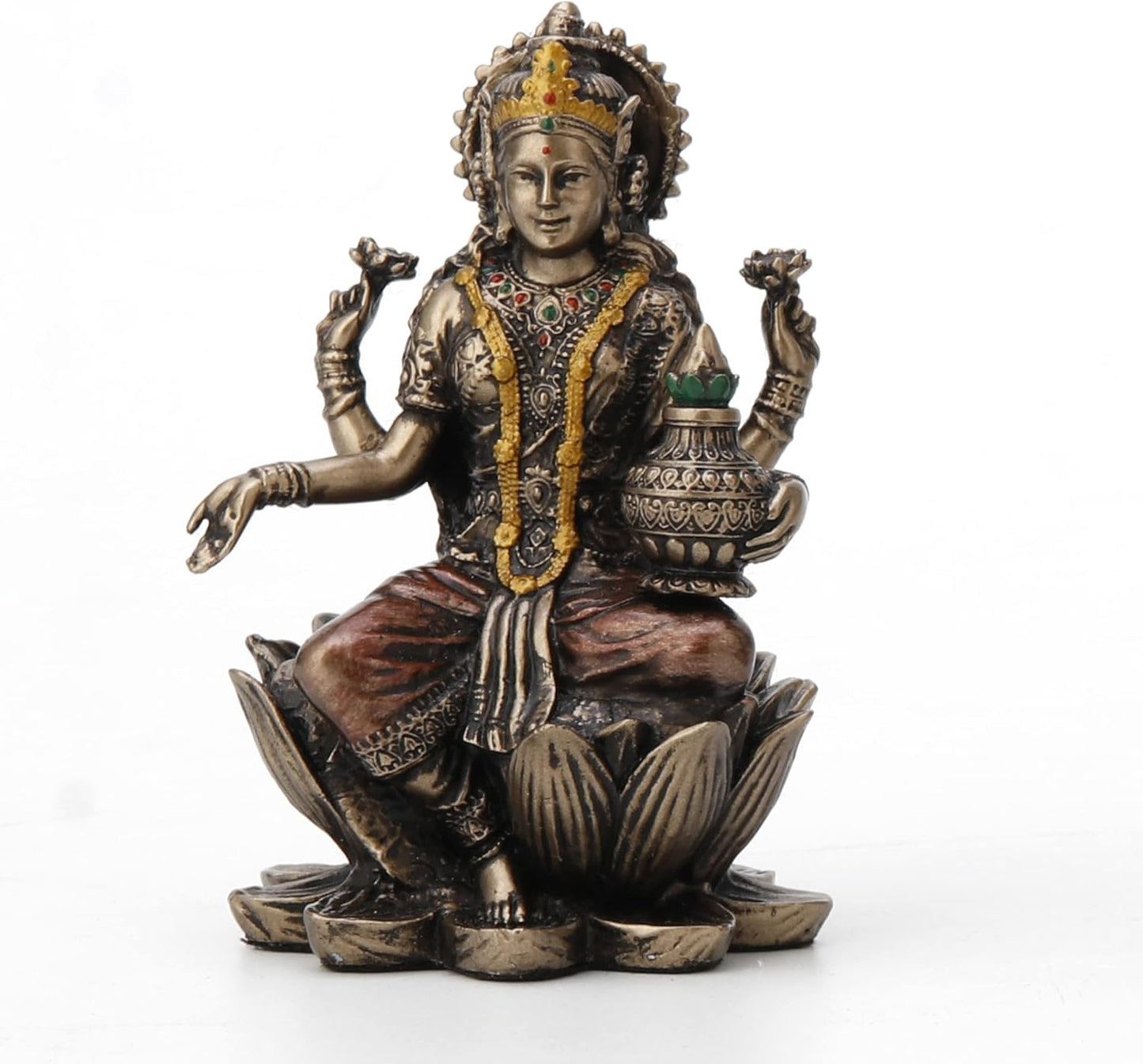 Veronese Design 3 3/8" Lakshmi Sitting on Lotus Spiritual Resin Statue Painted Bronze Finish