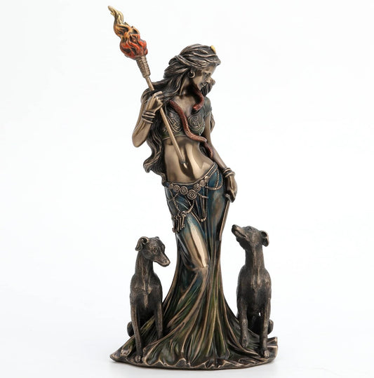 Veronese Design Hecate Greek Goddess of Magic with Her Hounds Cold Cast Bronzed Resin Sculpture Fantasy Figurine Home Decor, Bronze, Length 4 1/2 * Width 3 1/2 * Height 9 1/4 (Inch) (WU77853A4)