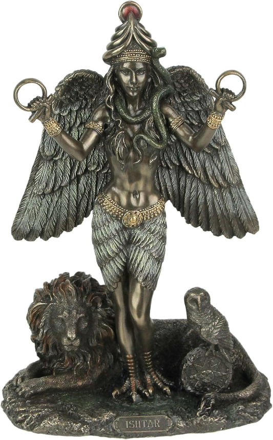 Veronese Design 8 5/8" Ishtar The Mesopotamian Queen of Heaven Cold Cast Resin Antique Bronze Finish Sculpture Altar Statue Wiccan Decoration Pagan Gifts