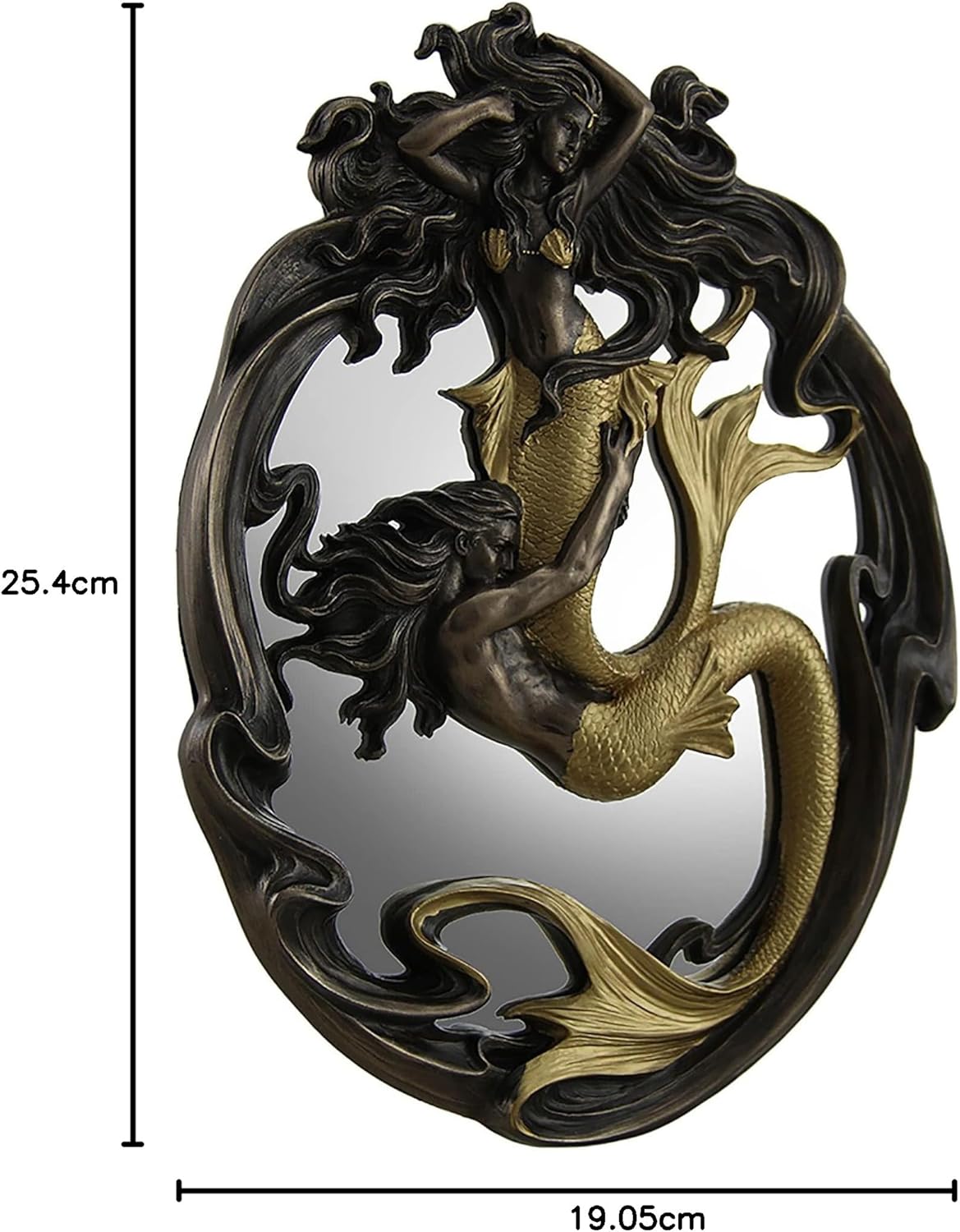 Veronese Design Holding On Merman & Mermaid In a Fluid Embrace Bronze & Gold Finish Wall Mirror