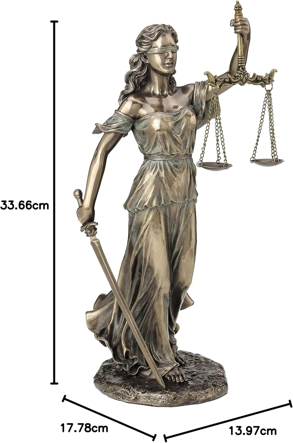 Unicorn Studio 13 1/4" Blindfold Lady Justice Holding Sword and Scale Resin Sculpture Bronze Finish
