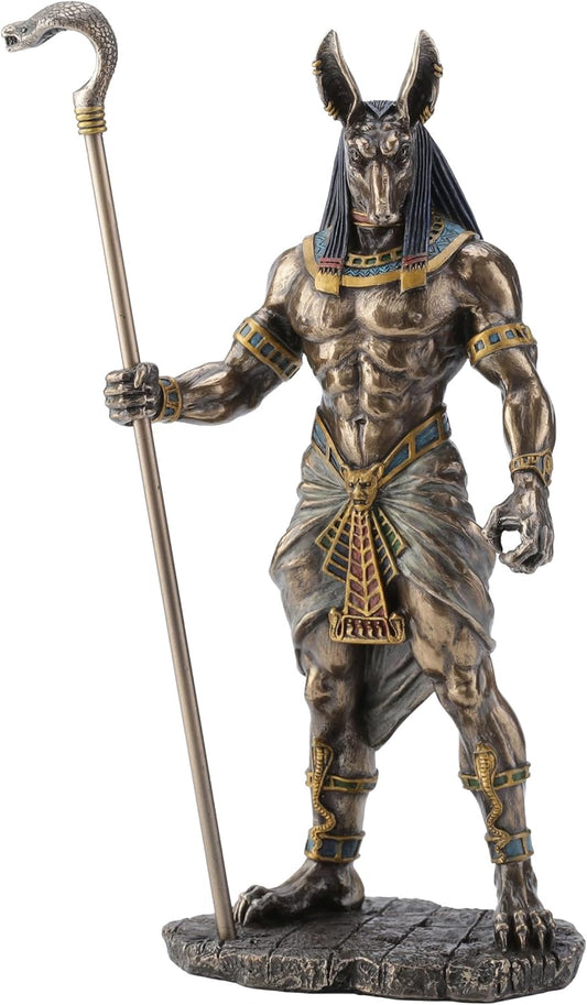 Veronese Design Anubis Holding Cobra Head Scepter Statue