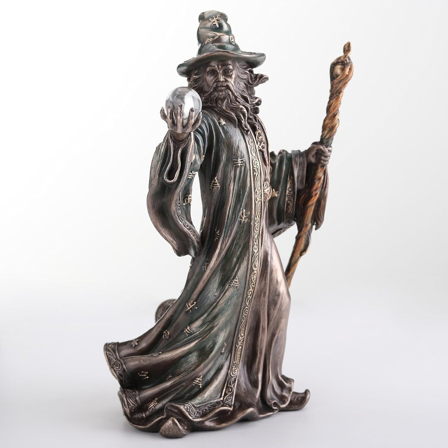 Veronese Design 8 1/8 Inch Wizard Holding Crystal Ball and Staff Cold Cast Resin Bronze Finish Sculpture