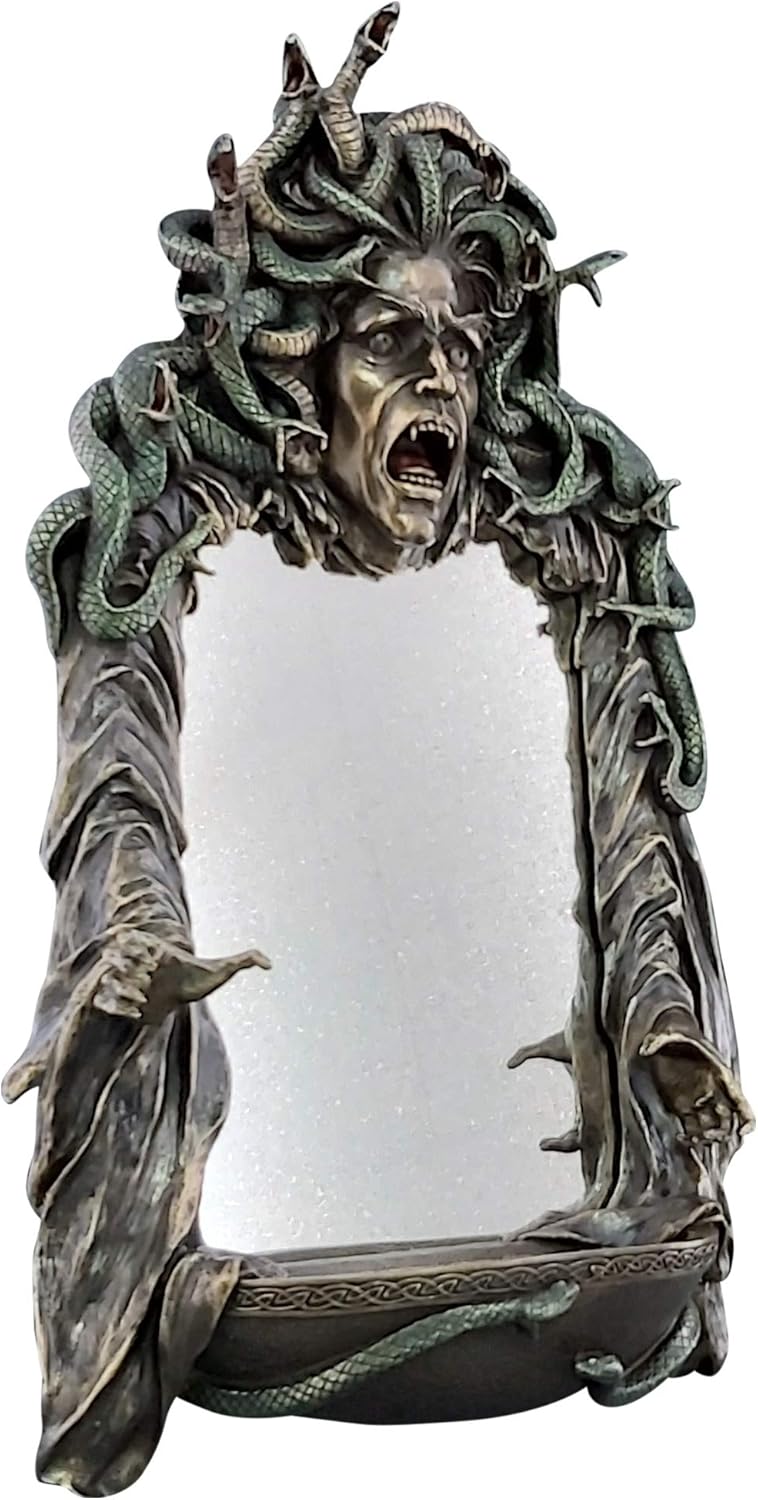 Medusa Head of Snakes Gothic Wall Mirror Décor Statue Sculpture Bronze Finish