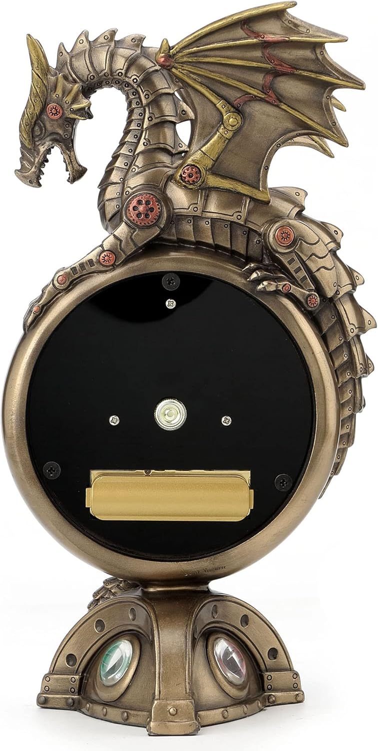 Resin Table Clocks Steampunk Dragon Bronze Finish Table Clock With Moving Clockworks 4.75 X 9 X 3 Inches Bronze