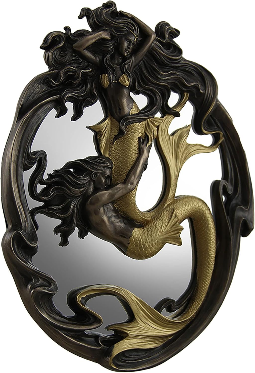 Veronese Design Holding On Merman & Mermaid In a Fluid Embrace Bronze & Gold Finish Wall Mirror