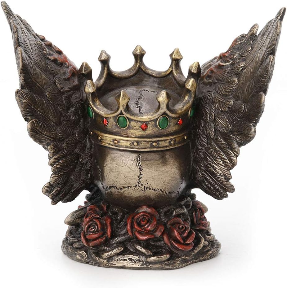 Veronese Design Bronze Finish Screaming Monarch Skull Statue With Flames and Wings 5.75 Inches High