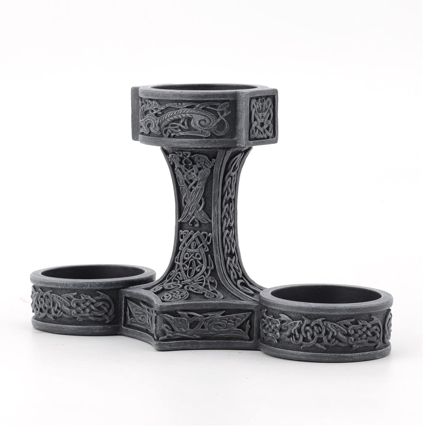 Veronese Design 5" Mjonir Hammer of Thor Tealight Candle Holder Sculpture Stone Grey Finish