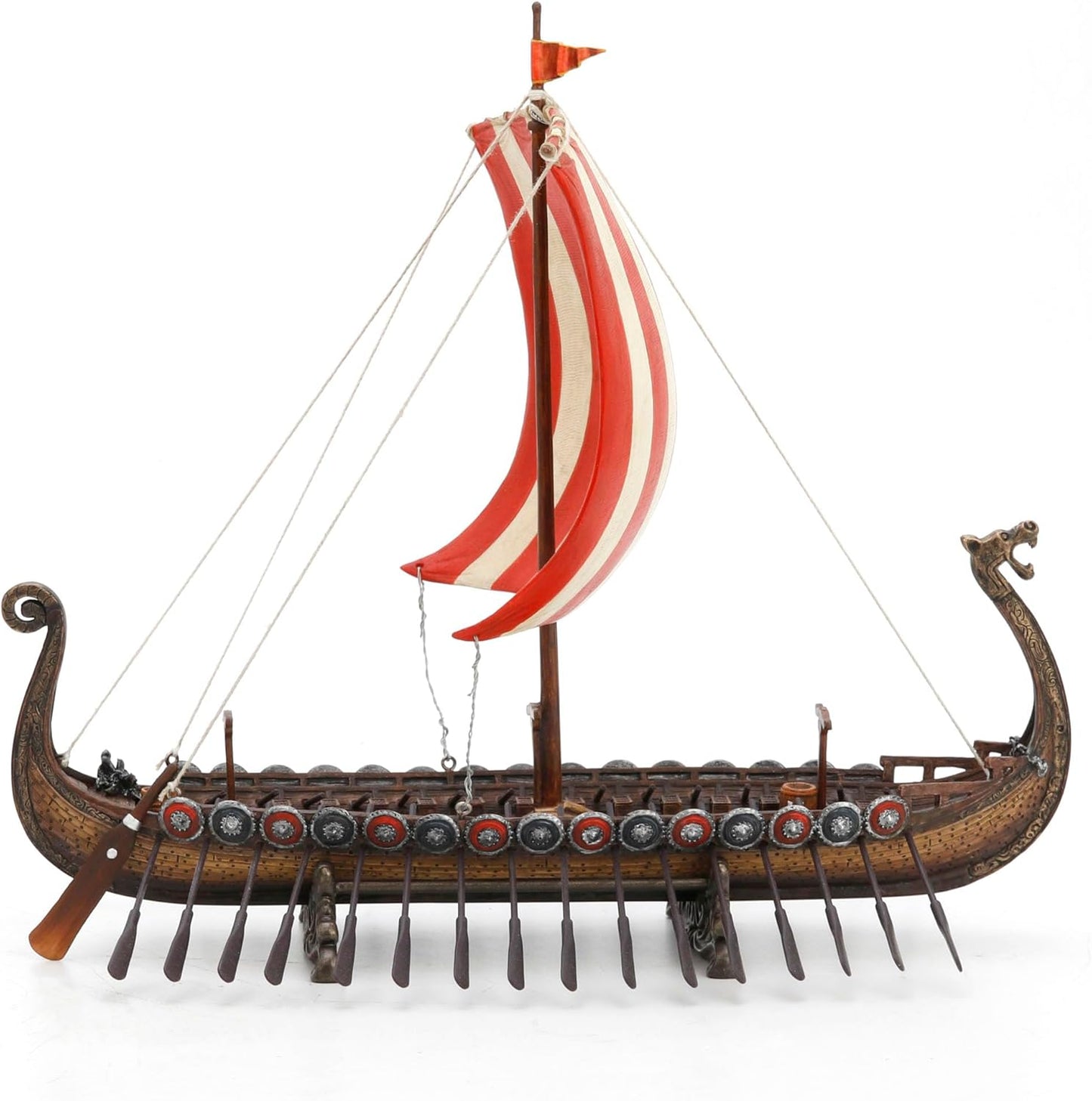 Veronese Design 13 Inch Viking Longship with Red and White Sail Home Decor Statue