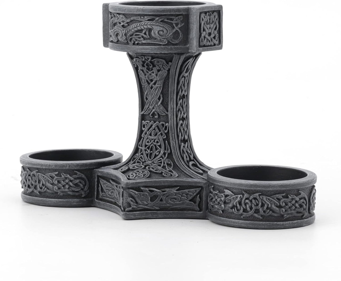 Veronese Design 5" Mjonir Hammer of Thor Tealight Candle Holder Sculpture Stone Grey Finish