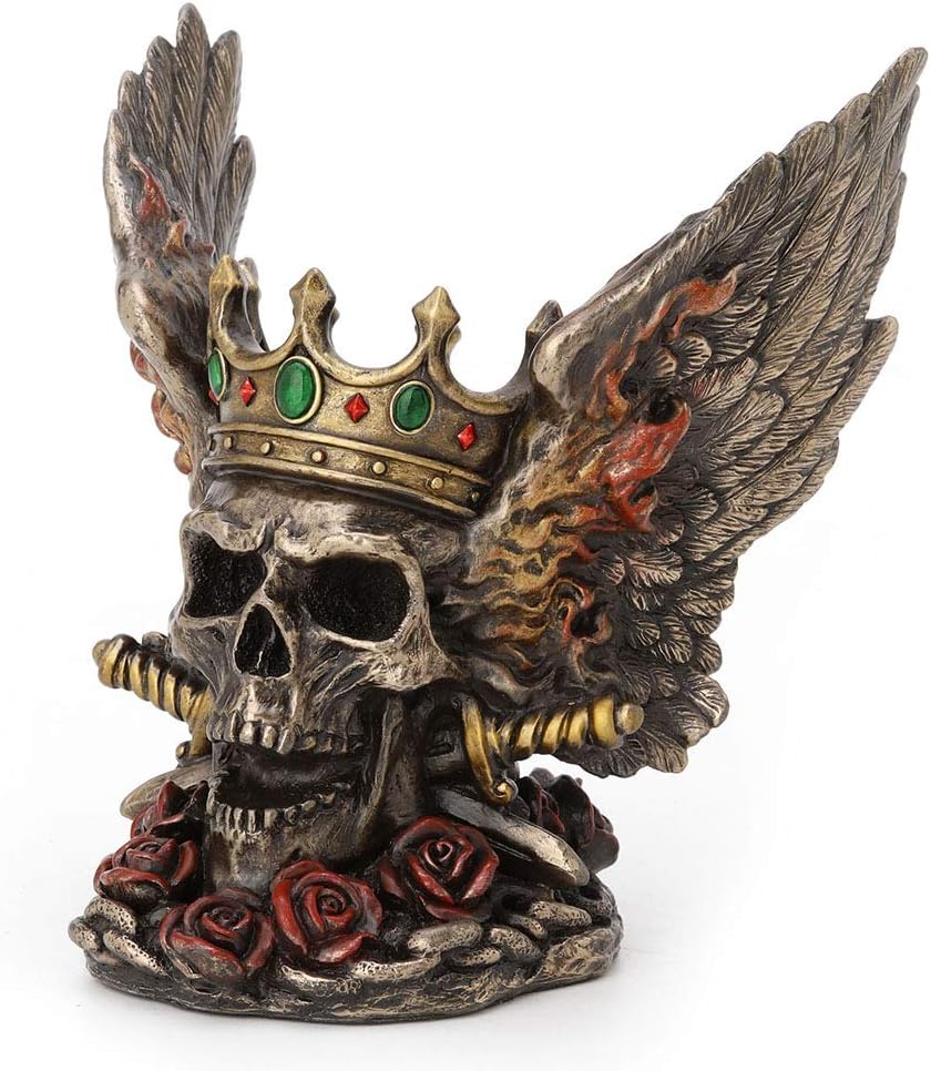 Veronese Design Bronze Finish Screaming Monarch Skull Statue With Flames and Wings 5.75 Inches High