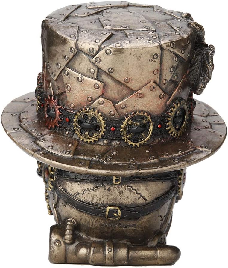 Veronese Design 4.5 Inch Steampunk Cross Bones Top Hat Motor Skull Antique Bronze Finish Sculpture Table Top Figurine