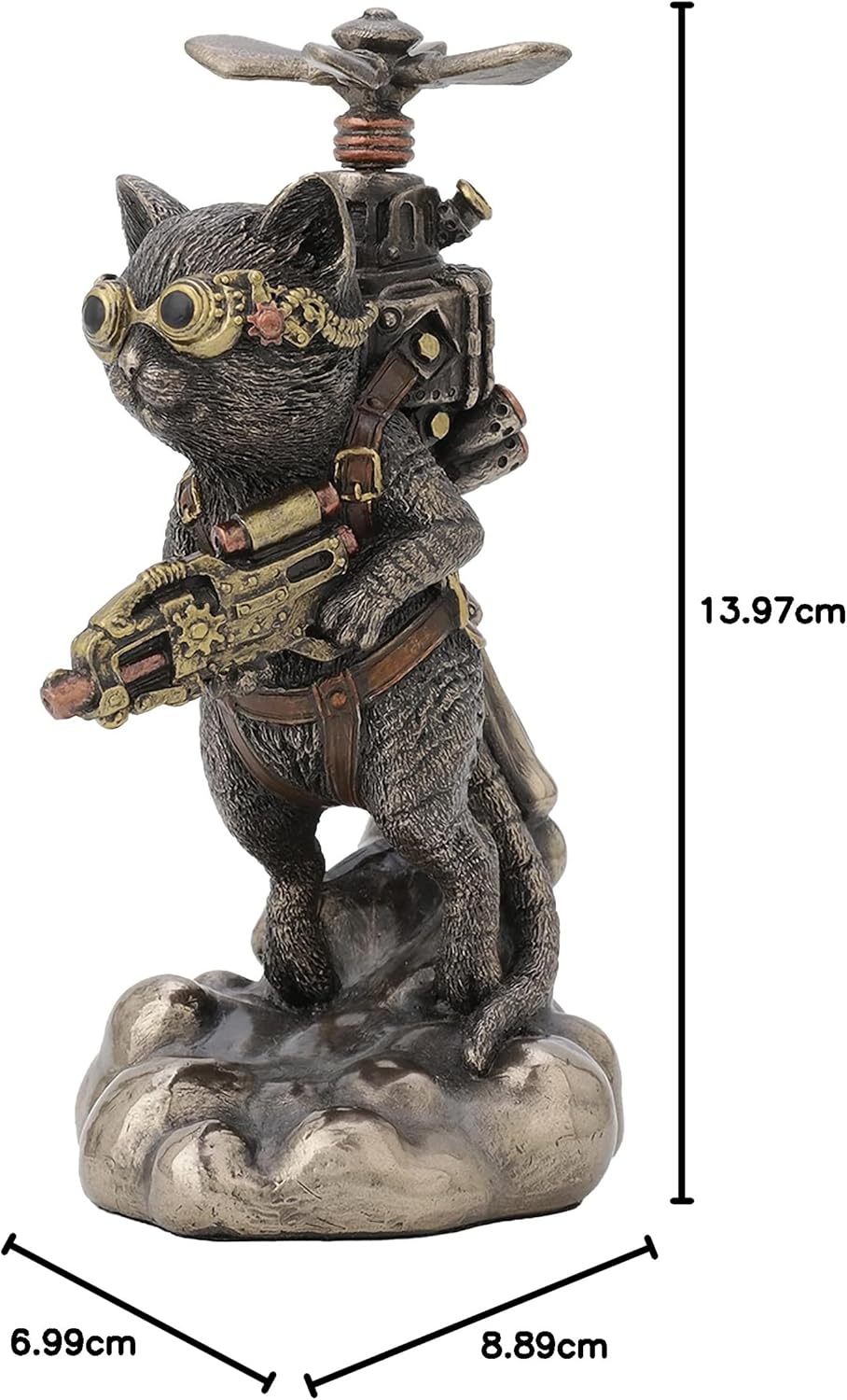 Veronese Design 5 1/2 Inch Tall Steampunk Cat Propeller Animal Collectible Figurine Cold Cast Bronzed Resin Statue