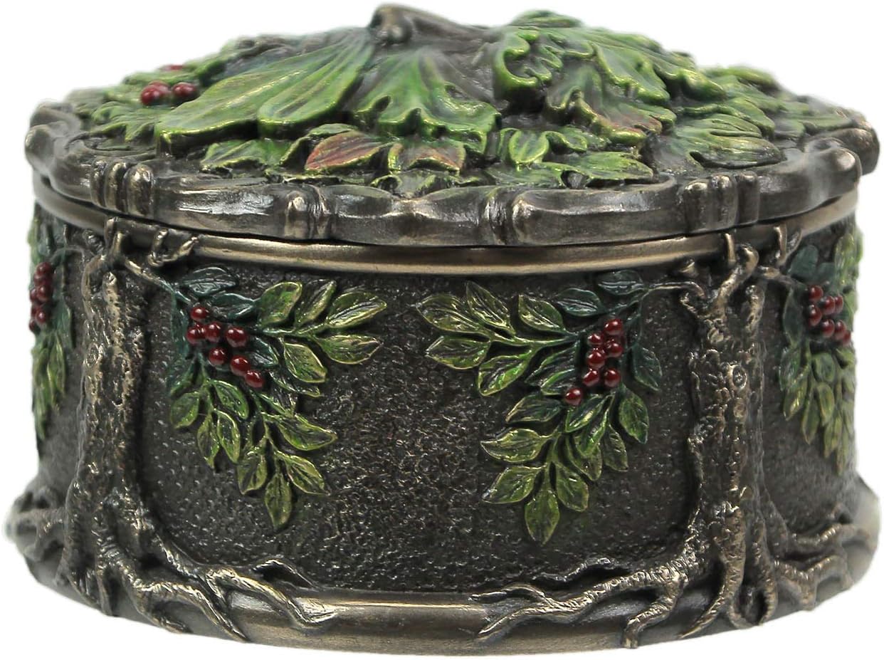 Veronese Design 2 1/2 Inch Green Man Berry Trinket Box Cold Cast Resin Antique Bronze Finish Statue Home Decor