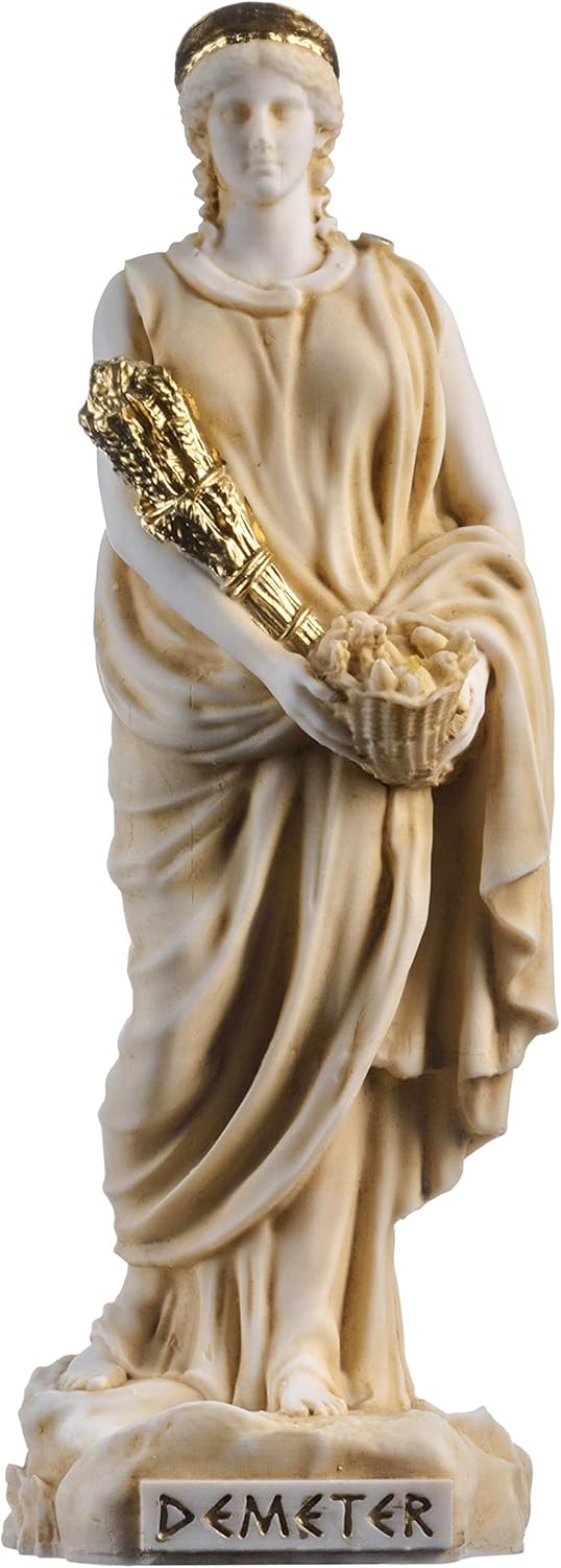 BeautifulGreekStatues Demeter Goddess of the harvest and agriculture Alabaster Statue Gold Tone 8.6 Inch