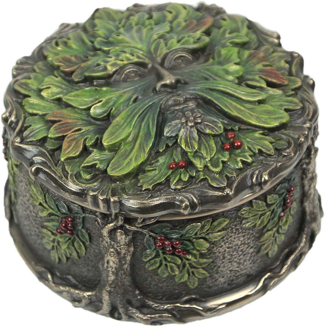 Veronese Design 2 1/2 Inch Green Man Berry Trinket Box Cold Cast Resin Antique Bronze Finish Statue Home Decor