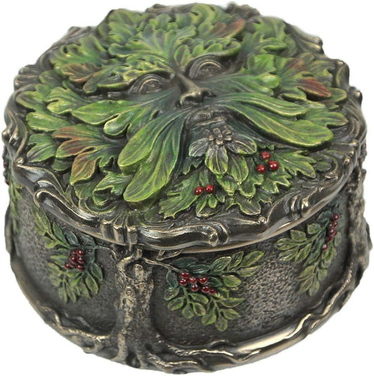 Veronese Design 2 1/2 Inch Green Man Berry Trinket Box Cold Cast Resin Antique Bronze Finish Statue Home Decor