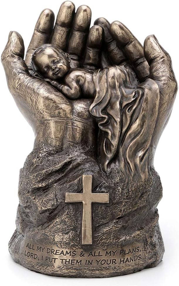 Veronese Design 8.25 Inch Sleeping Baby in Lord's Hands Cross Religious Motivational Spiritual Sculpture Antique Bronze Finish Statue