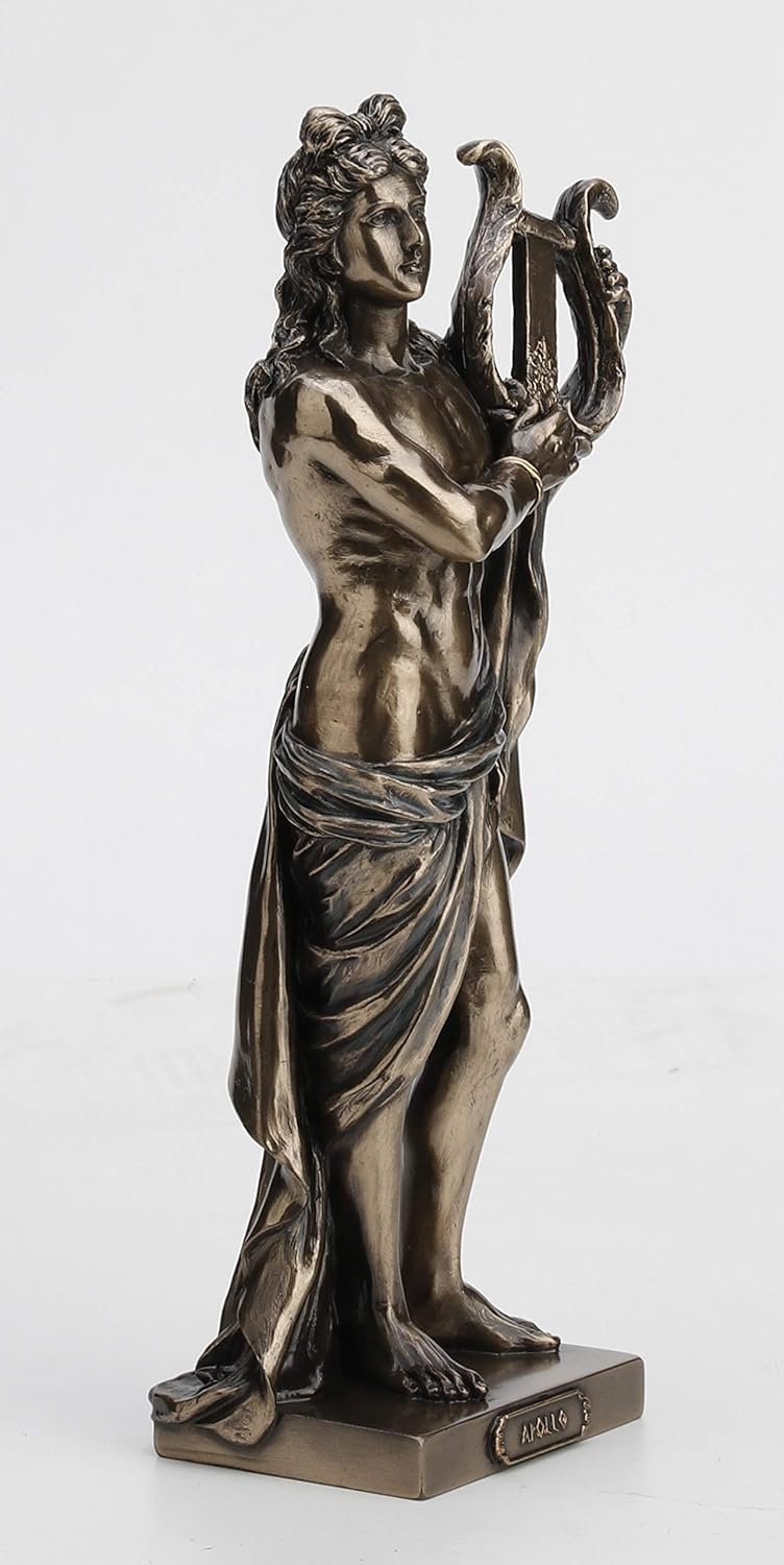 Veronese Design Classic Ancient Greek God Apollo Holding His Lyre Bronze Finished Tabletop Statue
