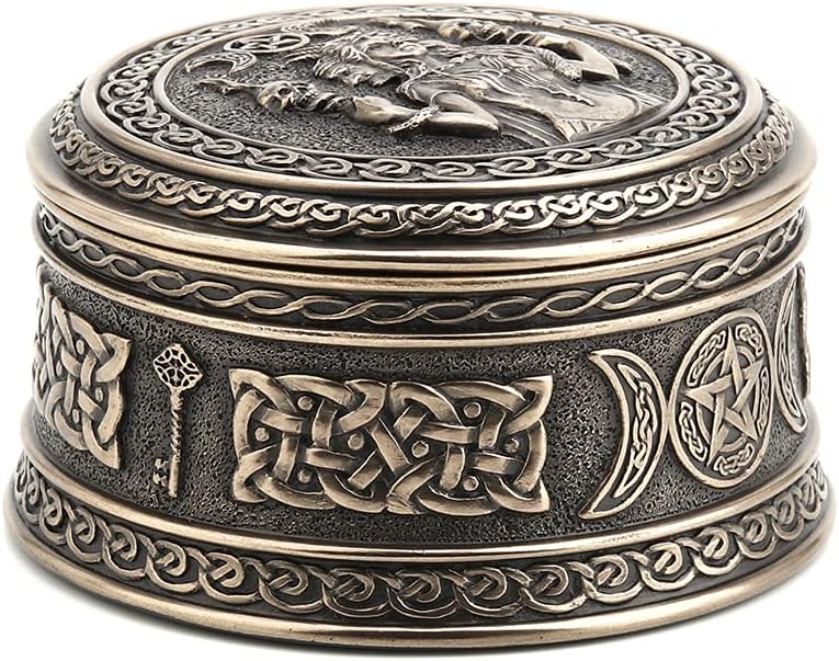 Veronese Design 2 1/8" Tall Hecate Goddess of Chthonic Round Trinket Box Cold Cast Bronzed Resin Handmade Collectibles Wiccan Figurine Decorative Storage