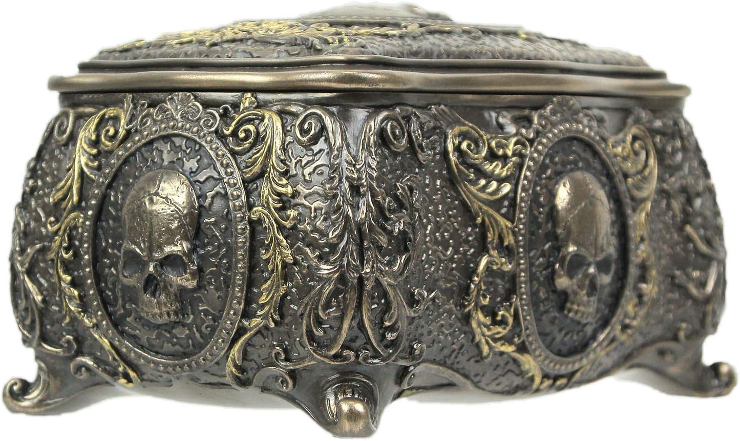 Veronese Design 3 1/8 Inch Skull Brooch Victorian Trinket Box Cold Cast Resin Bronze Finish Statue Home Decor