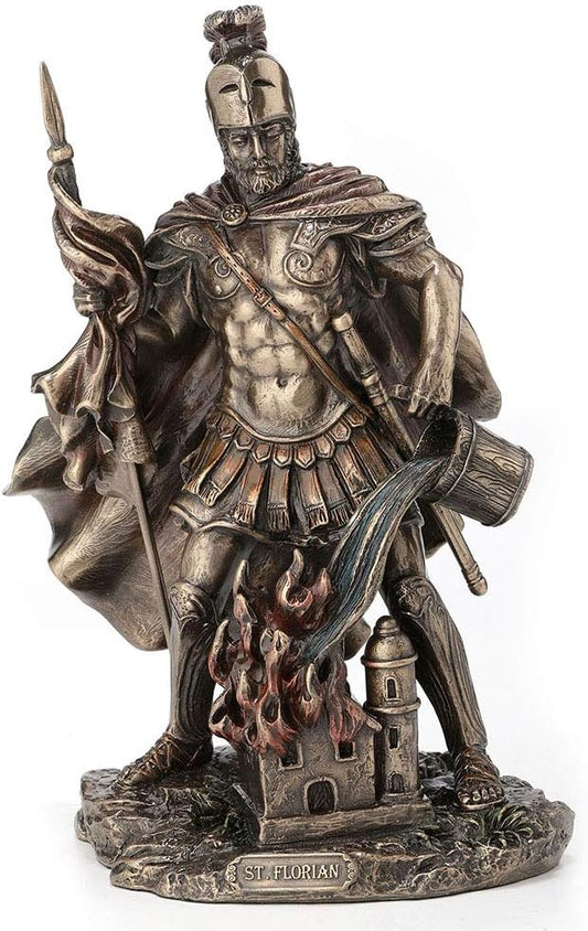 Veronese Design 9 Inch Saint Florian Patron Saint of Firefighters Antique Bronze Finish Christian Holy Roman Greek Statue