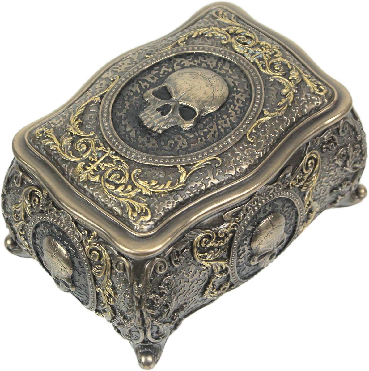 Veronese Design 3 1/8 Inch Skull Brooch Victorian Trinket Box Cold Cast Resin Bronze Finish Statue Home Decor