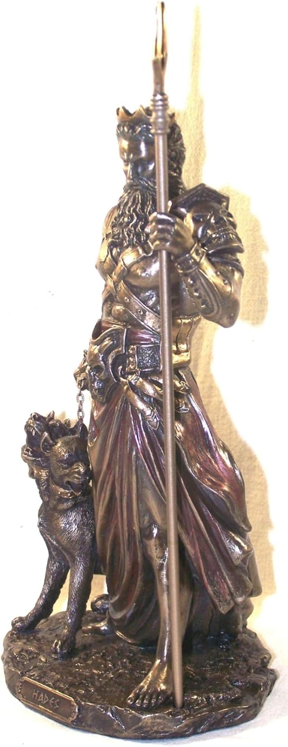 Veronese Design 10.6" Hades Greek God of The Underworld with Cerebrus Hell Hound Statue Cold Cast Resin Antique Bronze Finish