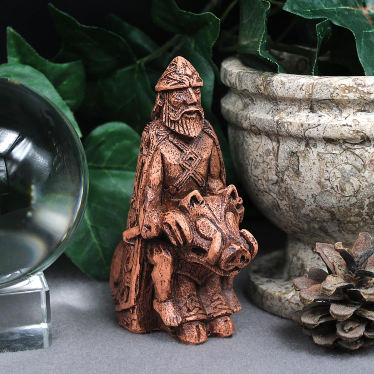 Dryad Design Freyr Figurine Norse God of Fertility and Prosperity Statue - Viking Pagan Home Altar Decor (Wood Finish)