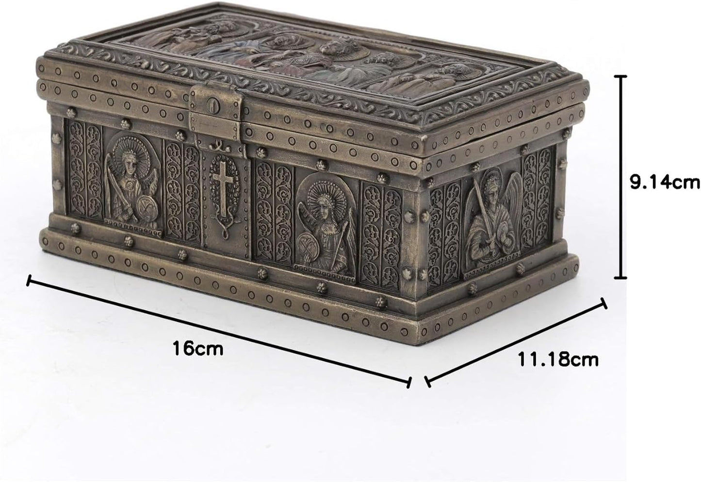 US Cold Cast Bronze 4 7/8 Inch Jesus Christ Saint Peter St Paul Icon Relic Rosary Trinket Box