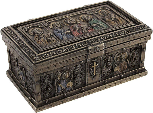 Veronese Design Traditional Catholic Religious Trinket Box, 5" L x 3" W x 2" H, Brown, Lidded, 25 Cubic Inches