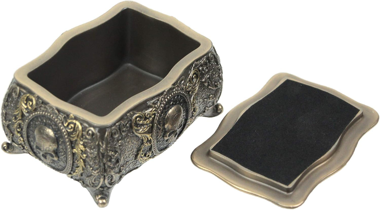 Veronese Design 3 1/8 Inch Skull Brooch Victorian Trinket Box Cold Cast Resin Bronze Finish Statue Home Decor