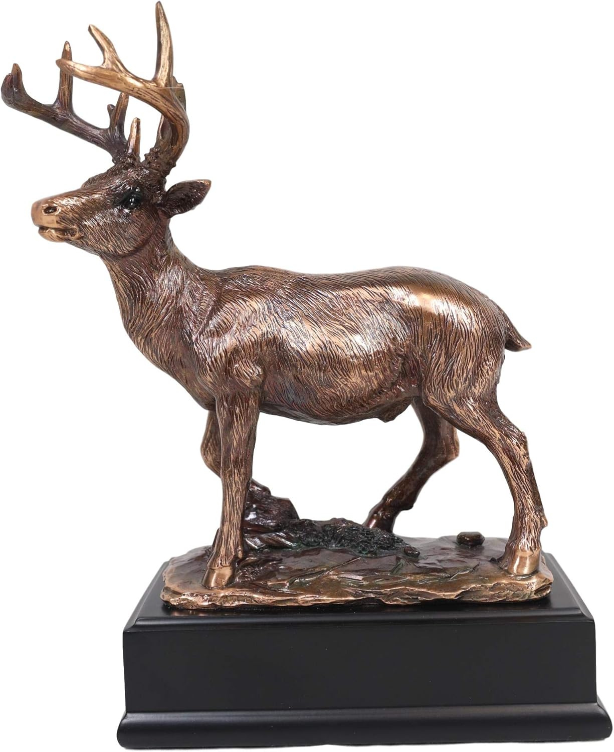 Ebros Gift Wildlife 12 Point Trophy Buck Stag Deer Resin Statue in Bronze Electroplated Finish 8.25" Tall Hunters Cabin Lodge Rustic Sculpture of Stags Does Deers