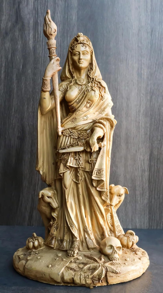 Ebros Gift Pagan Wicca Deity Hecate Statue Greek Goddess of Magic Witchcraft & Necromancy Hekate with She-Dogs Decorative Figurine Triple Goddess Form Feminism Symbol Sculpture (Ivory Beige)