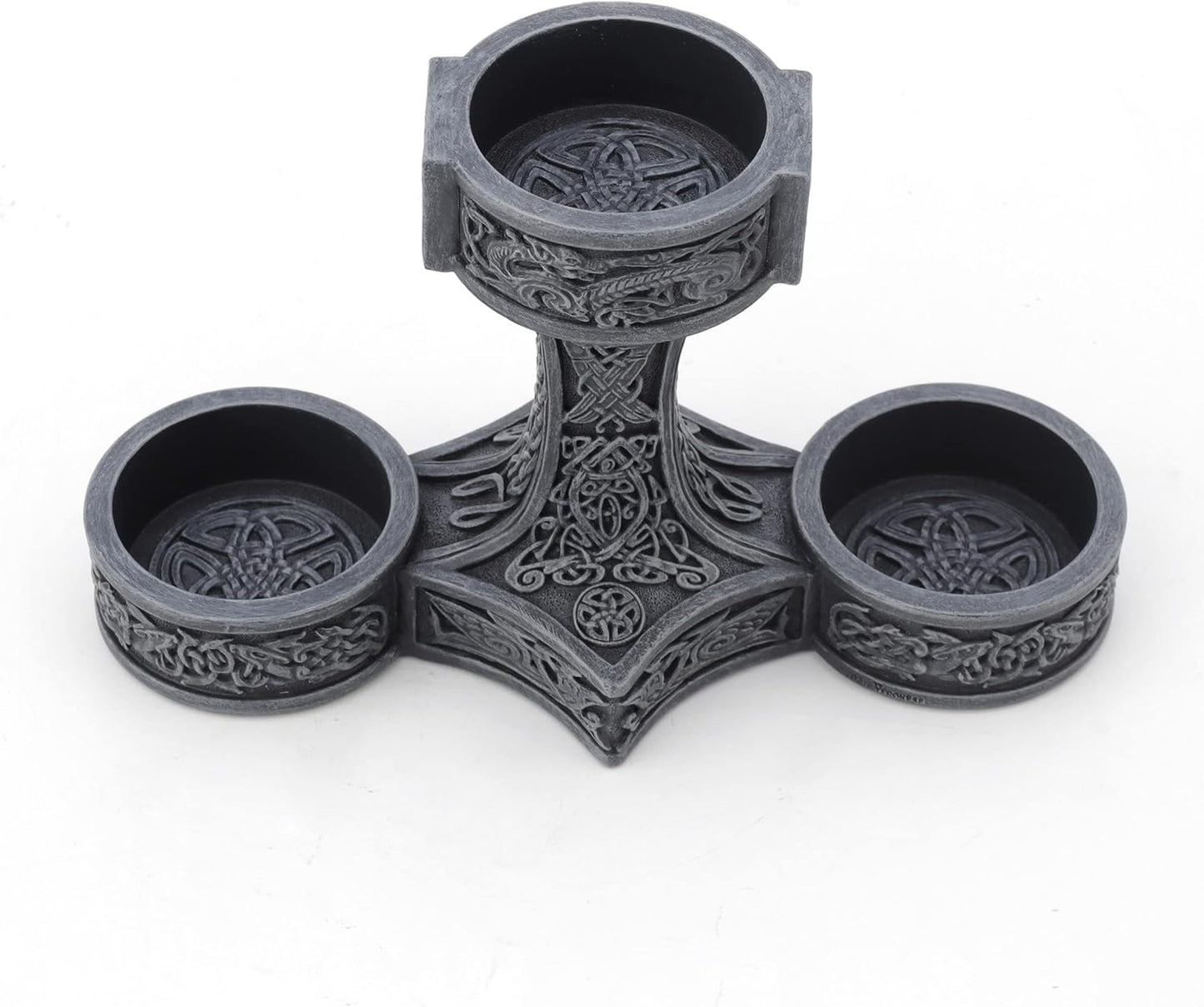 Veronese Design 5" Mjonir Hammer of Thor Tealight Candle Holder Sculpture Stone Grey Finish