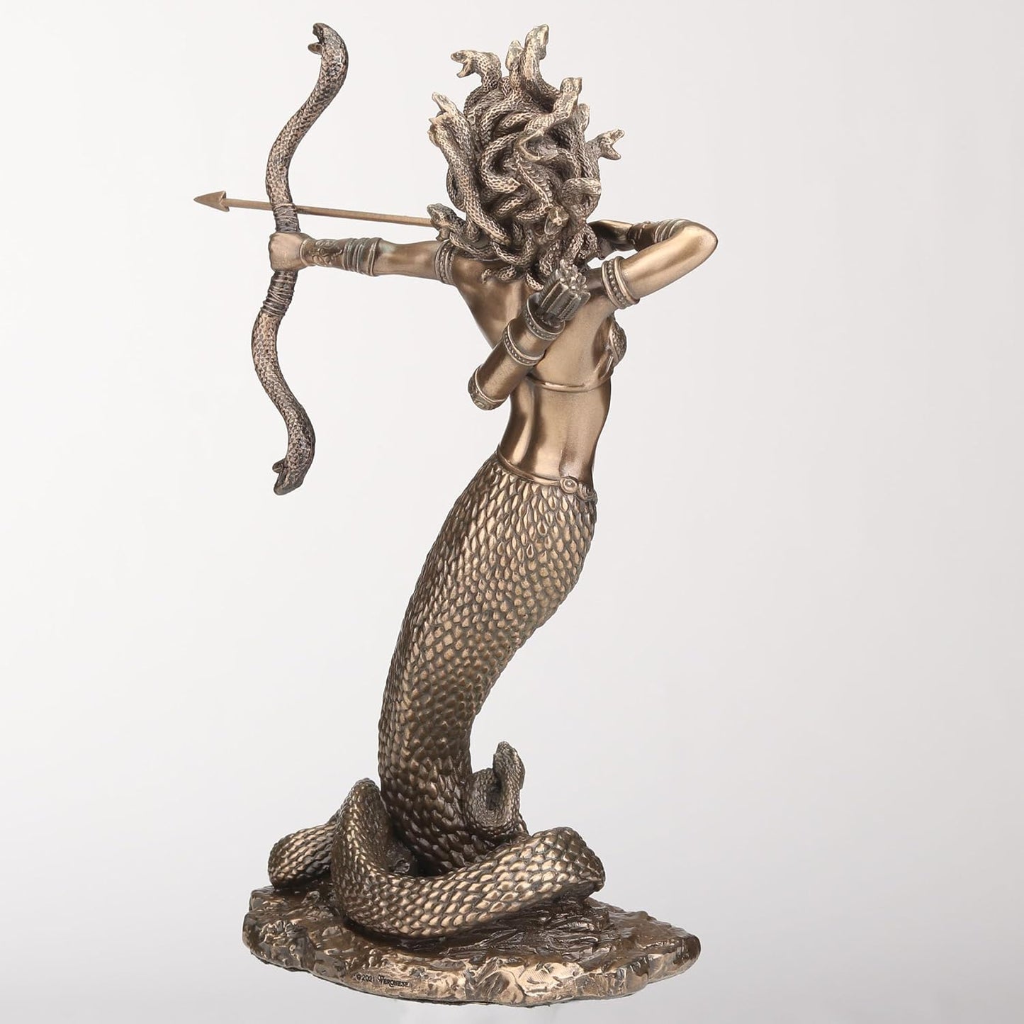 9 Inch Furious Medusa Shooting Arrow Resin Sculpture Bronze Finish