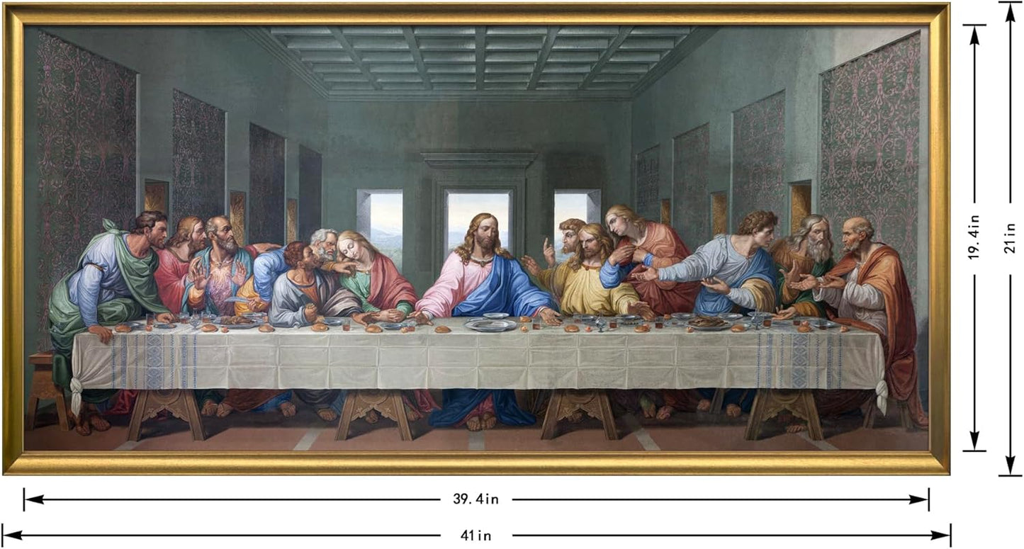 Wieco Art Framed Canvas Prints the Last Supper by Leonardo Da Vinci Classic Art Reproductions Jesus Canvas Wall Art for Home Decoration Bronze Gold Frame